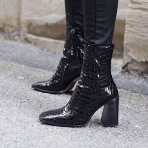Topshop Hurricane Croc Embossed Bootie Black Patent Glossy Women's Size 40 / 9.5